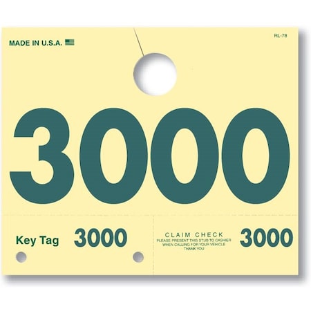 Car Dealer Depot Service Dispatch Numbers, Hang Tags, 4 Digit, Rl-78: 3000-3999 Pk 213